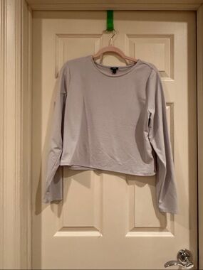 Express Light Gray Long-Sleeve Crewneck Tee